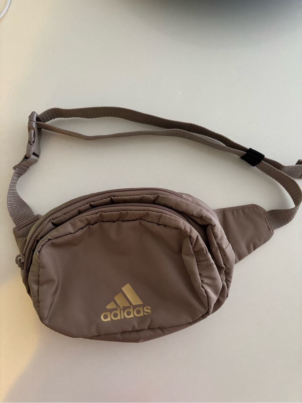 adidas Taupe Waist Bag with Gold Logo